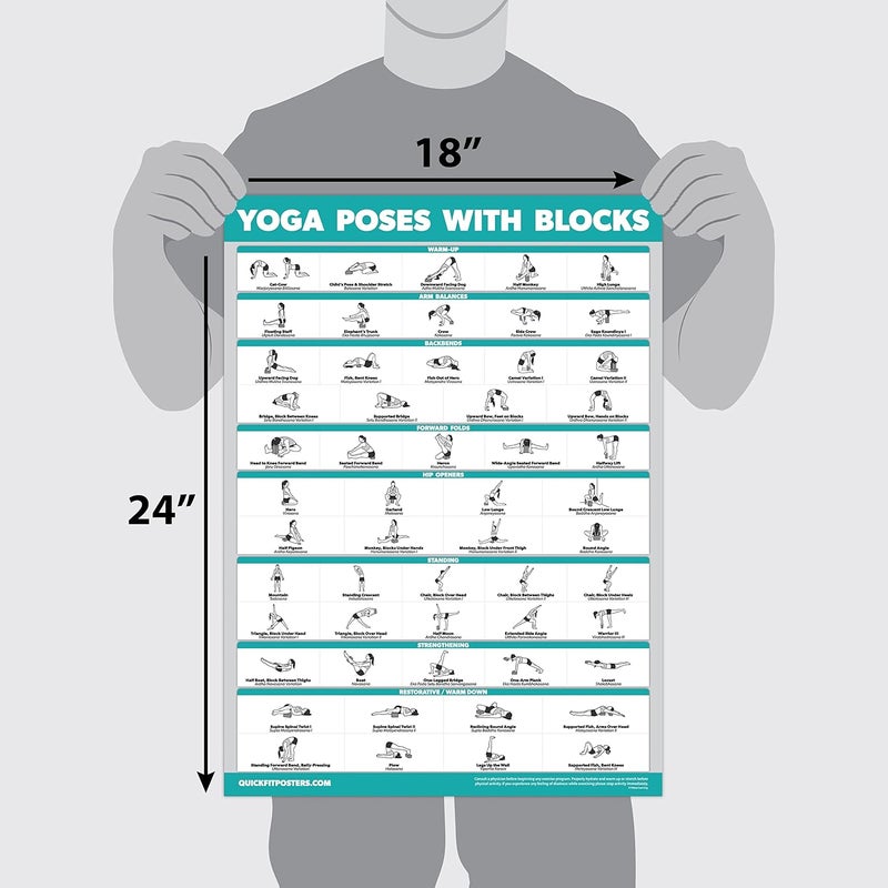 Palace Learning 2 Pack - Yoga Block Poses + Stretching Exercise Poster Set - Yoga Positions with Blocks Chart - Set of Two Fitness Charts - Image 2